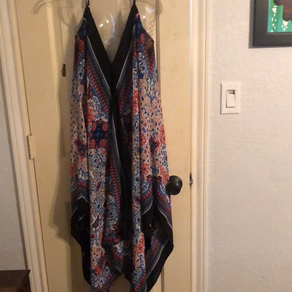 MERAKI sz XL handkerchief style print adjustable straps swim coverup light flowy
